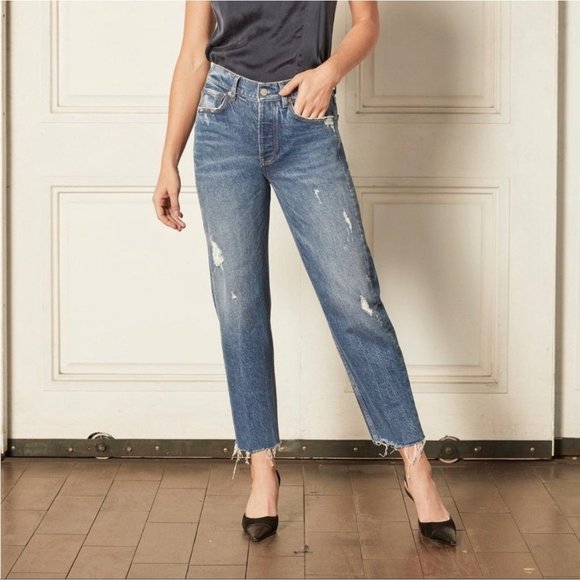 Boyish The Tommy Stretch Distressed High-Rise Straight Jeans in Wild Times - Picture 1 of 13